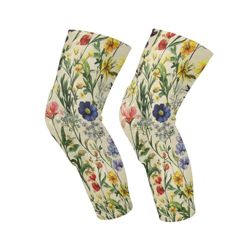 JUNZAN Cute Florals Basketball Knee Pads for Youth Kids Wrestling Knee Pads with Sleeves Sport Kneepads for Volleyball Football Beige