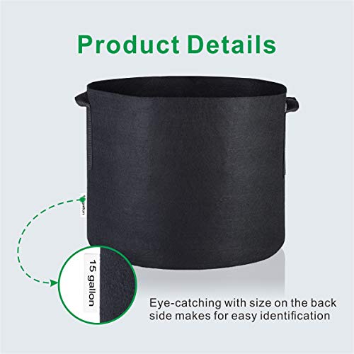 Topogrow 15 Gallon 6-Pack Black Grow Bags Round Fabric Fabric Aeration Pots Container For Nursery Garden And Planting Grow #TOP2