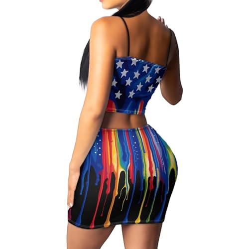 Image of Biyejit Women's 2 Piece Summer Outfits Spaghetti Strap Crop Tops and Bodycon Mini Skirt Dress Set Plus Size S-4XL