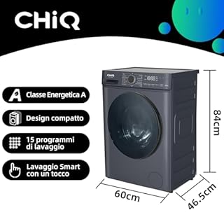 CHiQ CW07123863AX Lavatrice incasso - 7KG, Classe A, Motore BLDC 1200 RPM, Vapore e Lavaggio rapido, 15 Programmi, Design compatto (60x46,5x84cm) - Grigio moderno