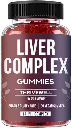 Liver Detox Complex Gummies | 14-in-1 Vegan Formula with Turmeric Artichoke & More | Sugar-Free Gluten-Free | Liver Support | 90 Vegan Gummies | Gel/Candy Supplement