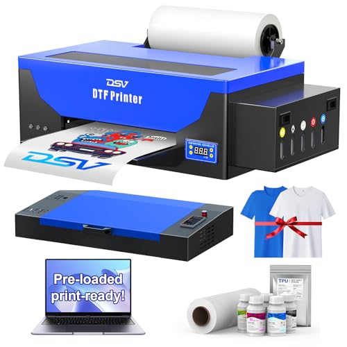 DSV DTF Printer A3 Roll L1800 Transfer Printing Machine,High-Speed Print for Different Fabrics,13”Max Print Width,White Ink Circulation Automatic Cleaning System,Gift Ink 2 Year (Printer+Oven+Laptop)