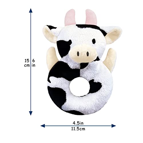 Doindute Baby Cow Soft Rattle Toy, Dairy Cattle Plush Infant Shaker Rattle Easy-Grasp Stuffed Animal Toy, Birthday Gifts For Babies Toddlers Boys Girls, Ages Newborn +, Pink Horns,6" #TOP1