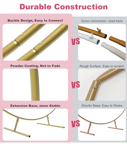 Fandature 7.4FT Round Wedding Arch with Extended Base for Ceremony, Stable Circle Arch Backdrop Stand Metal Balloon Frame with Two Water Bags for Birthday Party Baby Shower Decoration, Gold - Image 3