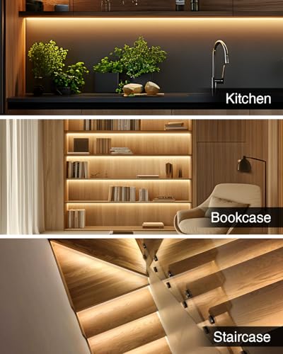 Image of Aclorol COB LED Strip Light 5V USB 1M /3.28FT Warm White 3000K Flexible LED TV Backlight with Self-Adhesive 8mm Width for Bedroom Bedframe Kitchen Sideboard Lighting Project CRI90+ 320LEDs /M (2 Pack)