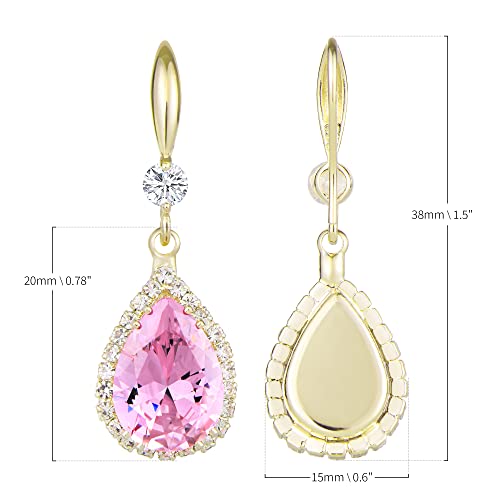 Linawe Pink Crystal Rhinestone Earrings For Women Dangling Teardrop Diamond Drop Dangle Cubic Zirconia 14K Gold Jewelry Set For Bride Bridesmaid Girls Wedding Birthstone Gift For Mom Her Wife Birthday #TOP4