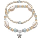fKiZanthene 2 Piece Shell Anklet Bracelet Set for Women, Adjustable Ankle Bracelets with Starfish and Pearl, Hawaiian Beach Jewellery Gifts