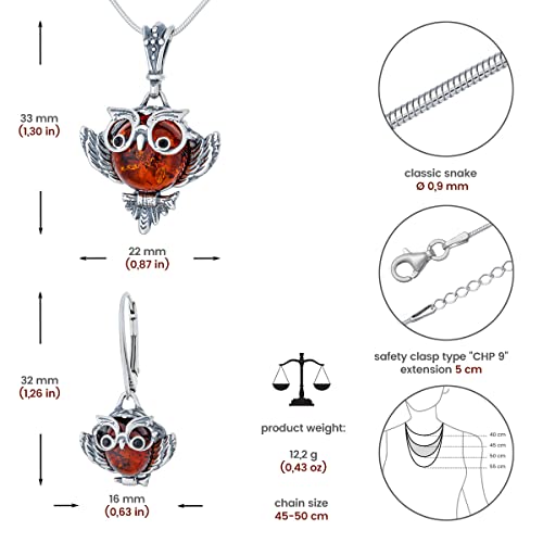 Conjunto de joyas de plata de ley con búho de ámbar báltico para mujer 2