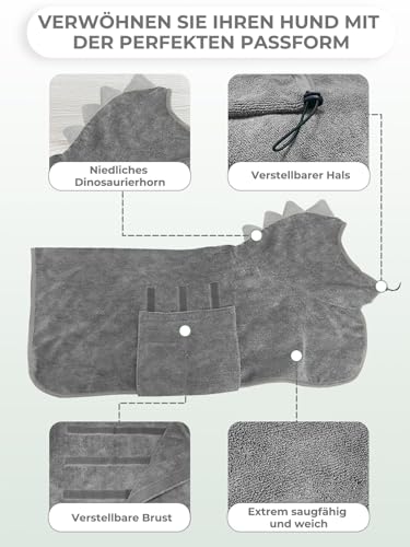 Bibykivn Bademantel für Hunde, Hundebademantel Aus Mikrofaser, Verstellbares Halsband Mit Klettverschluss Schnell Trocknend Badetuch für Große Mittelgroße Kleine Hunde/Katze (Grau, XL)