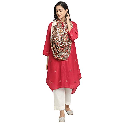 Zamour Kashmir Women Stole Scarf Wrap Shawl with Indian Embroidery Flower - 63763