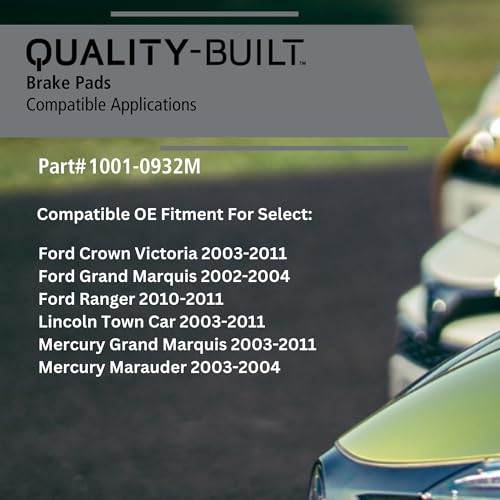Image of QUALITY-BUILT Rear Semi-Metallic Brake Pads, Premium 1001-0932M, Compatible with 2002-2011 Ford /Lincoln /Mercury (Crown Victoria, Grand Marquis, Marauder, Ranger, Town Car)