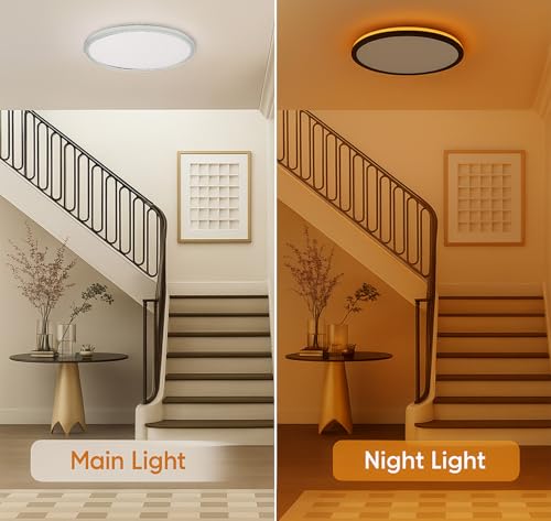 Image of PANCA 22W Modern Ceiling LED Light with Remote Control 3 Color Mode LED Acrylic Minimalism Square Ceiling Lamps for Hall Living Room Office (12inch White Round LED Chandelier 24W)