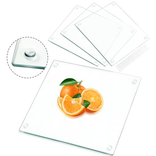 Nexboraque Lot de 4 planches à découper carrées en verre trempé avec patins antidérapants, 25,4 x 25,4 x 0,4 cm, plateau carré en verre transparent pour comptoir de cuisine, cadeaux de pendaison de