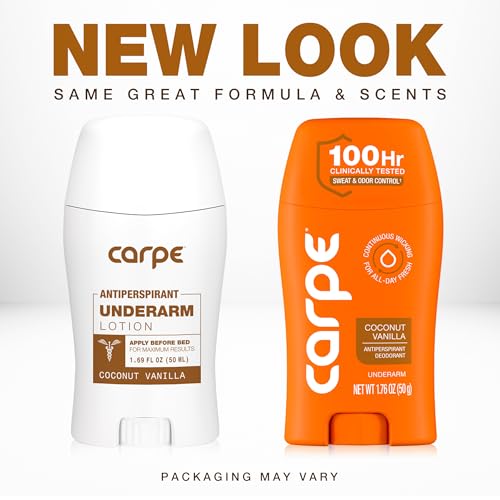 Image of Carpe Underarm Antiperspirant - Coconut Vanilla Deodorant for Women - 100 Hour Sweat & Odor Control - Deodorant for Sweating - Clinical Strength Antiperspirant - Coconut Vanilla Scent - 2 Pack