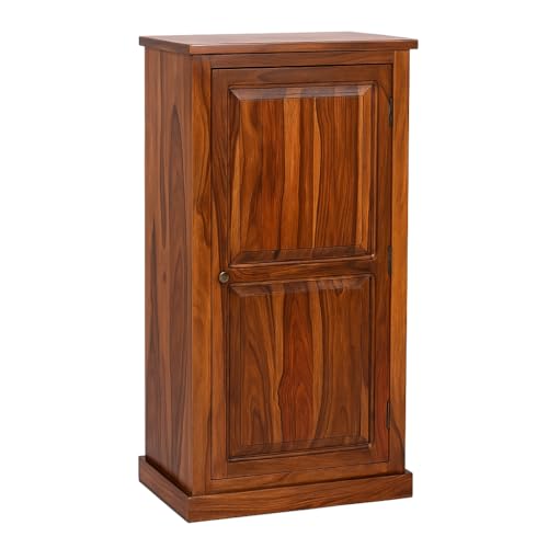 Image of Solid Sheesham Wood Shoe Cabinet with Door, 6 Shelves, Natural Finish | Multi-Purpose Storage Cabinet, Holds 12-15 Pairs of Shoes, No Assembly Required
