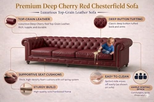 Image of Modern Classic Design Leatherette Luxury Chester Sofa Set with Button Tufted, Sofa for Living Room Home, Office, Hotle and Lobby, Living Room Set (Burgundy, 3+1=4 Seater Sofa)