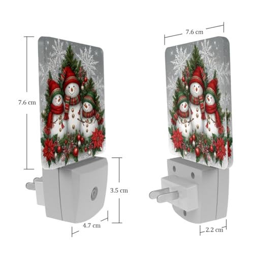 Image of NEWzone Christmas Snowman Family Night Light Set of 2, Auto Sensor LED Dusk-to-Dawn Nightlights, Plug-in Sensor Lamp for Bedroom Bathroom Kitchen Hallway Stairs Decorative