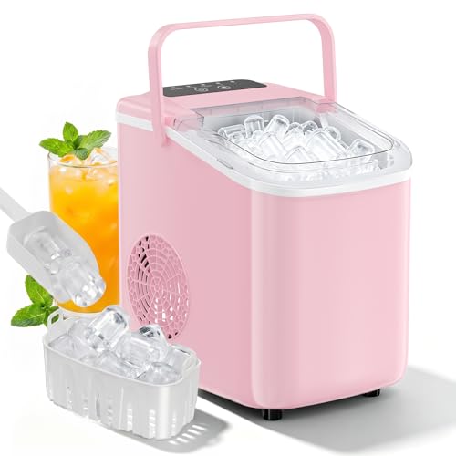 KMFurnila Countertop Ice Maker Portable Ice Machine with Carry Handle Basket and Scoop 9 Bullet Cubes Ready in 6 Mins 26lbs Daily Self-Cleaning for Home Kitchen Camping RV