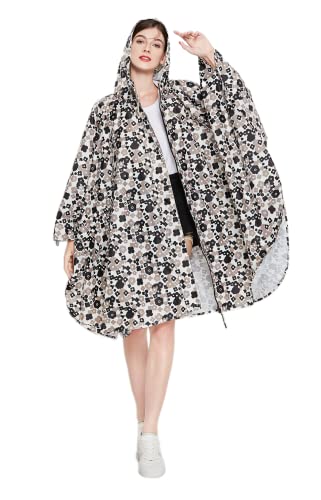 Womens Rain poncho Waterproof Raincoat Free Size with Hood Zipper Storage Pouch with Belt
