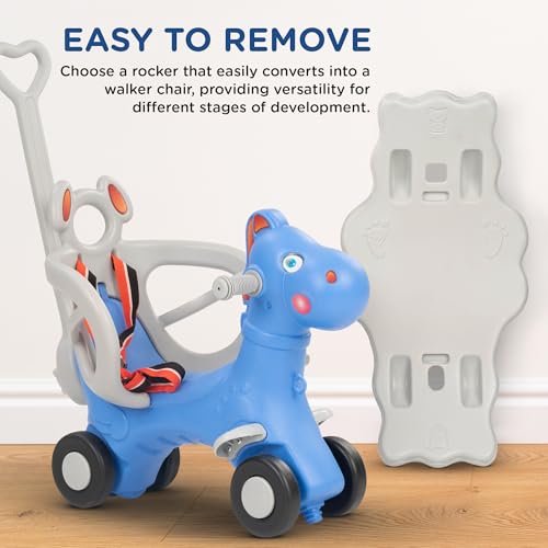 Image of 3 in 1 Baby Rocking Horse Ride On Car for Kids | Baby Rocking Chair with Parental Handle, Balance Board & Safety Belt | Push Ride On Toy Car for Kids 1-3 Years Boys Girls (Dark Blue)