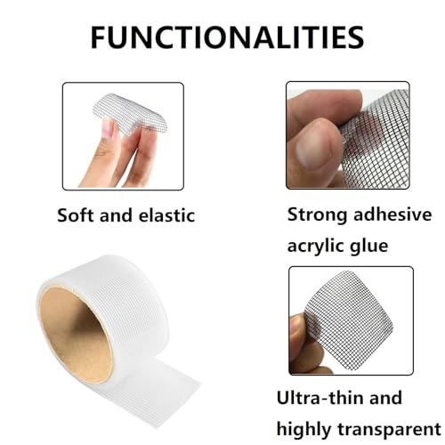 Fliegengitter Reparatur Klebeband,5cm*5m Adhesive Screen Repair Tape,Fliegengitter Reparatur Set,Insektenschutz Fliegengitter Reparatur,Schneidbares Fliegengitter Klebeband für Fenstertürloch,Weiß