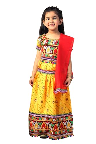 Image of AHHAAAA Kids Embroidered Traditional Ghoomar Lehenga Choli |Chania Choli|Radha Dress|Navratri /Dandiya /Garba Dress with Dupatta for Girls Y0040