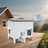 HiCaptain Exclusive Plastic Cat House for Feral Cat, Elevated Outdoor Cat Shelter with Escape Door, Easy Assemble, Weatherproof for Rain/Snow‌ White Large (Patented Design)