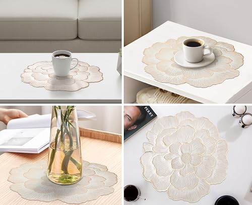 Image of Yellow Weaves 1 Pc PVC Round Table Placemat, Dining Table Mat, Stain Resistant, Anti-Skid, Waterproof, Washable, Dining, Kitchen, Restaurant Table Set Easy to Clean, Durable (Floral Golden)