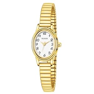 Dainty Gold Watches for Women, Easy to Read Ladies Analog Watch, 30M Waterproof, Luminous Dial, Stainless Steel Stretch Expansion Strap