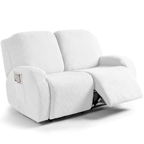 Image of Ruaozz Recliner Sofa Covers Recliner Chair Covers Extra Wide Loveseat Recliner Slipcovers with Pockets Washable Furniture Protector with Elastic Bottom (2 Seater-X Large, Ivory)