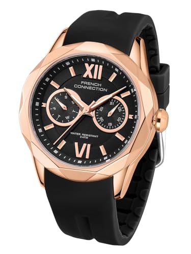 Image of French Connection Octyra | Multi-Function | Rose Gold Case | Black Silicone Strap | Watch for Women - FCD6B
