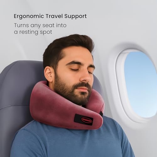 Image of Sassoon | Neck Pillow for Travelling |Memory Foam Travel Neck Pillow | with Adjustable Velcro Strap | Perfect for Airplane, Car, Train, Bus Travel with Cover & Machine Washable - Pink, Standard Size