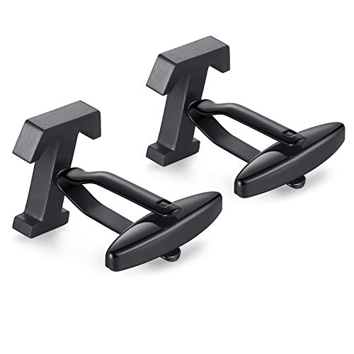 HONEY BEAR Initial Alphabet Letter Cufflinks for Mens Wedding Gift Black T