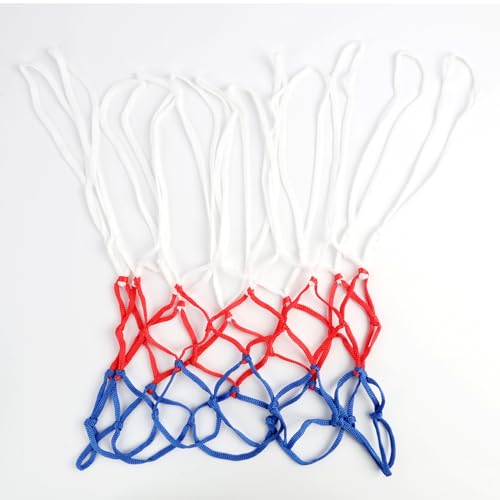 Red de Baloncesto Tricolor de Poliéster para Canasta de 53 cm - Anillos Metálicos de 45,7 cm - Longitud de 53 cm,Azul y el tamaño del Partido Oficial, fácil de Instalar con el 12