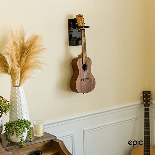 Guitar Wall Mount Hanger Black With Large Storage Compartment Shelf For Guitar Accessories And 12 Guitar Pick Holders And 3 Guitar Picks Guitar Mount Guitar Holder #TOP6