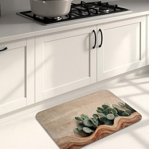 Alfombrillas de cocina con diseño de cactus para suelo, alfombras rústicas de espuma viscoelástica, acolchadas, cómodas, lavables, antideslizantes, para fregaderos de cocina, lavandería, baño, 20 x 31