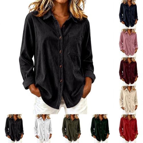 Womens Corduroy Button Down Shirts, Long Sleeve Collared Shacket Top - image 1