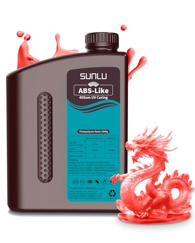 Image of SUNLU 2000G ABS-Like 3D Printer Resin, 405nm UV Curing Photopolymer Rapid 3D Resin for 2K 4K 6K 8K LCD /DLP /SLA 3D Printers, Non-Brittle & High Precision & Low Shrinkage, Clear Red 2KG