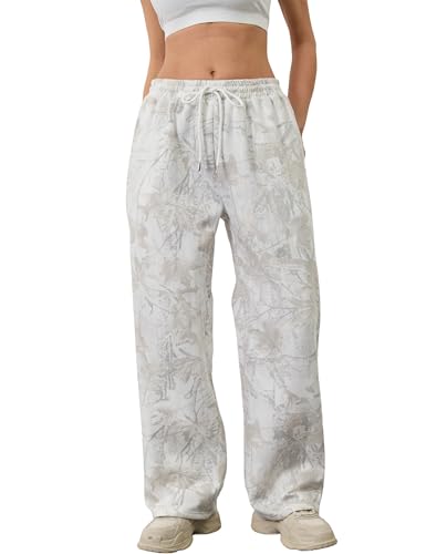 Camo Pants Women Baggy Fleece Y2K Camouflage Cargo Pants High Waisted Wide Leg Drawstring Jogger Sweatpants