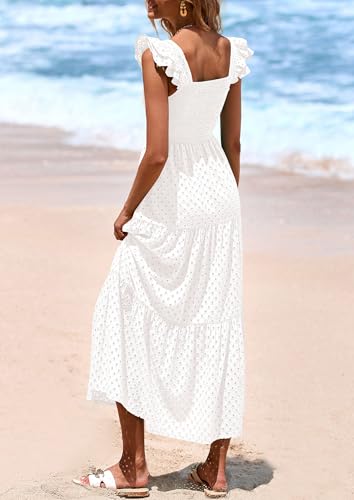 PRETTYGARDEN Womens Summer Square Neck Maxi Dresses Cap Sleeve Eyelet Smocked Tiered A Line Flowy Long Dress with Pockets2