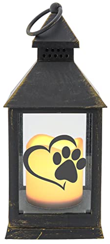 WB wohn trends Kunststoff-Laterne mit LED-Kerze & Timer, Tier-Pfote, Katze Hund Regenbogen-Brücke, schwarz 24x10,5x10,5cm, Batterie LED-Licht LED-Laterne LED-Lampe mit Text Spruch