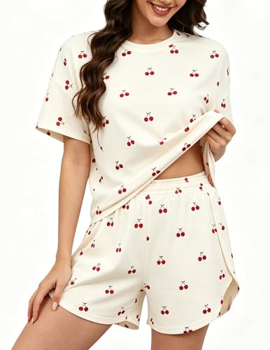 Image of Womens Pajama Sets Shorts 2 Piece Striped Matching Pjs Set Summer Split Soft Comfy Lounge Sleepwear