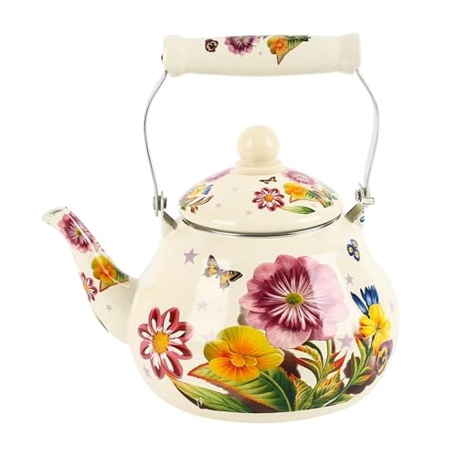 Bouilloire à thé en émail au motif floral pour vos pauses thé vintage en famille