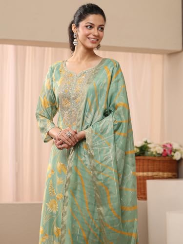 Image of Libas Printed Chinon Straight Kurta With Trouser and Dupatta | daily wear suit