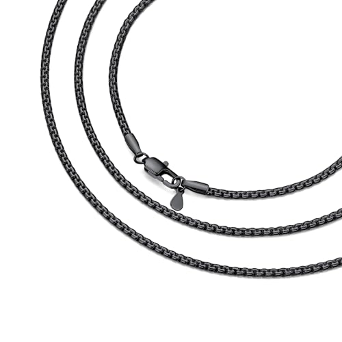 Bestyle Black Chain for Men Hypoallergenic 2mm Stainless Steel Flat Link Chain Necklace for Men & Women Hip Hop Jewelry 18
