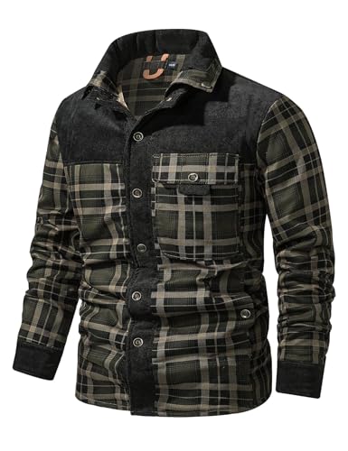 Gihuo Men's Long Sleeve Sherpa Lined Shirts Outdoor Warm Flannel Plaid Jacket Button Down Fleece Coats4