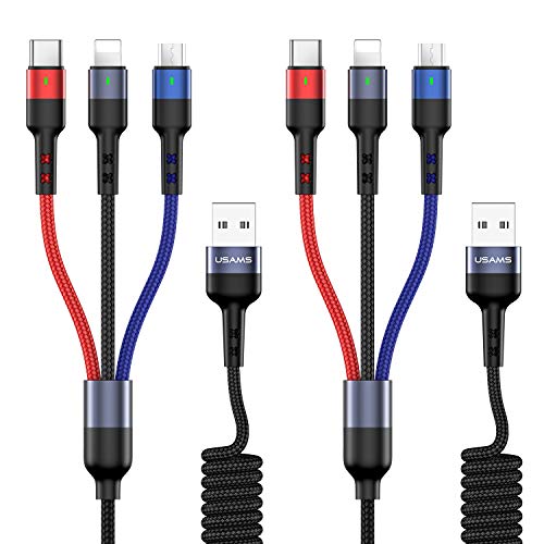 Multi Charger Cable-USAMS Nylon Braided (4FT) USB Charging Cable Adapter with USB Type C/Micro USB connectors for Mobile Phones Tablets and More Multi Charger Cable-USAMS Nylon Braided (4FT) USB Charging Cable Adapter with USB Type C/Micro USB connectors for Mobile Phones Tablets and More