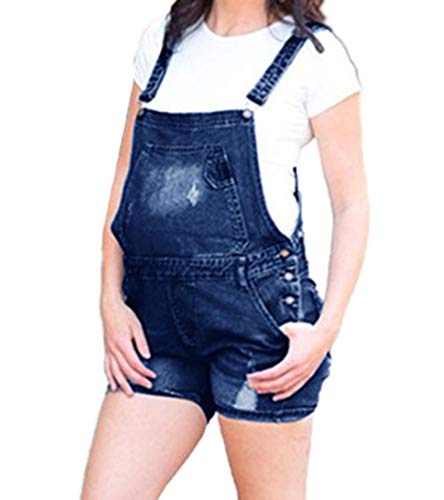 Salopette denim short de maternité à déchirures pour femmes enceintes