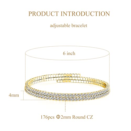 Cubic Zirconia Open Adjustable Cuff Bracelet For Women Men, White Gold Plated Personalized Cz Tennis Bracelet And Rhinestone Anklets Chain (Double Round Cz Bracelet) #TOP3