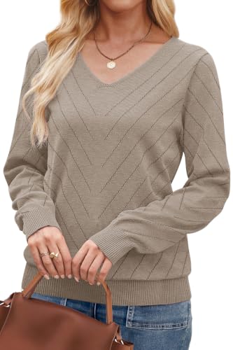 Image of WIHOLL Sweaters for Women V Neck Casual Knit Long Sleeve Tops Lightweight Pullover Clothes Fall Fashion Outfits 2026